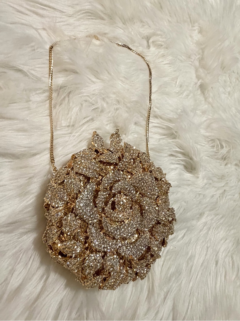 Gold Rhinestone Floral Evening Clutch Crossbody Bag